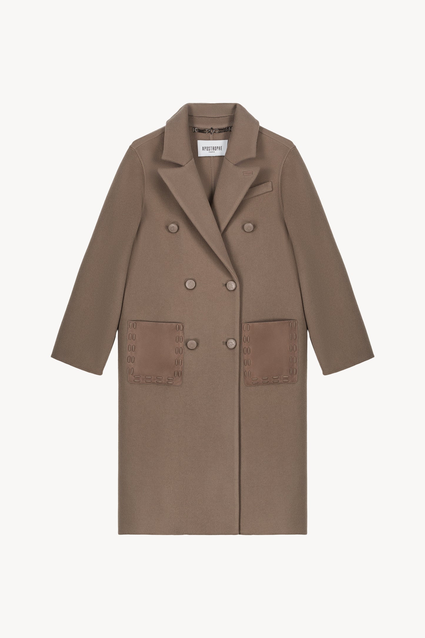 Manteau long brodé taupe moyen