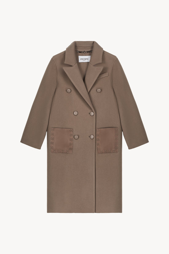 Manteau long brodé taupe moyen
