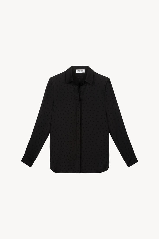 Chemise en soie à pois noire