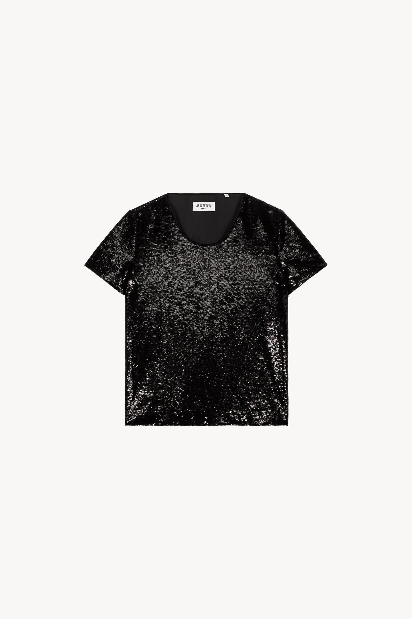 T-shirt à sequins noir avec un col rond et des manches courtes