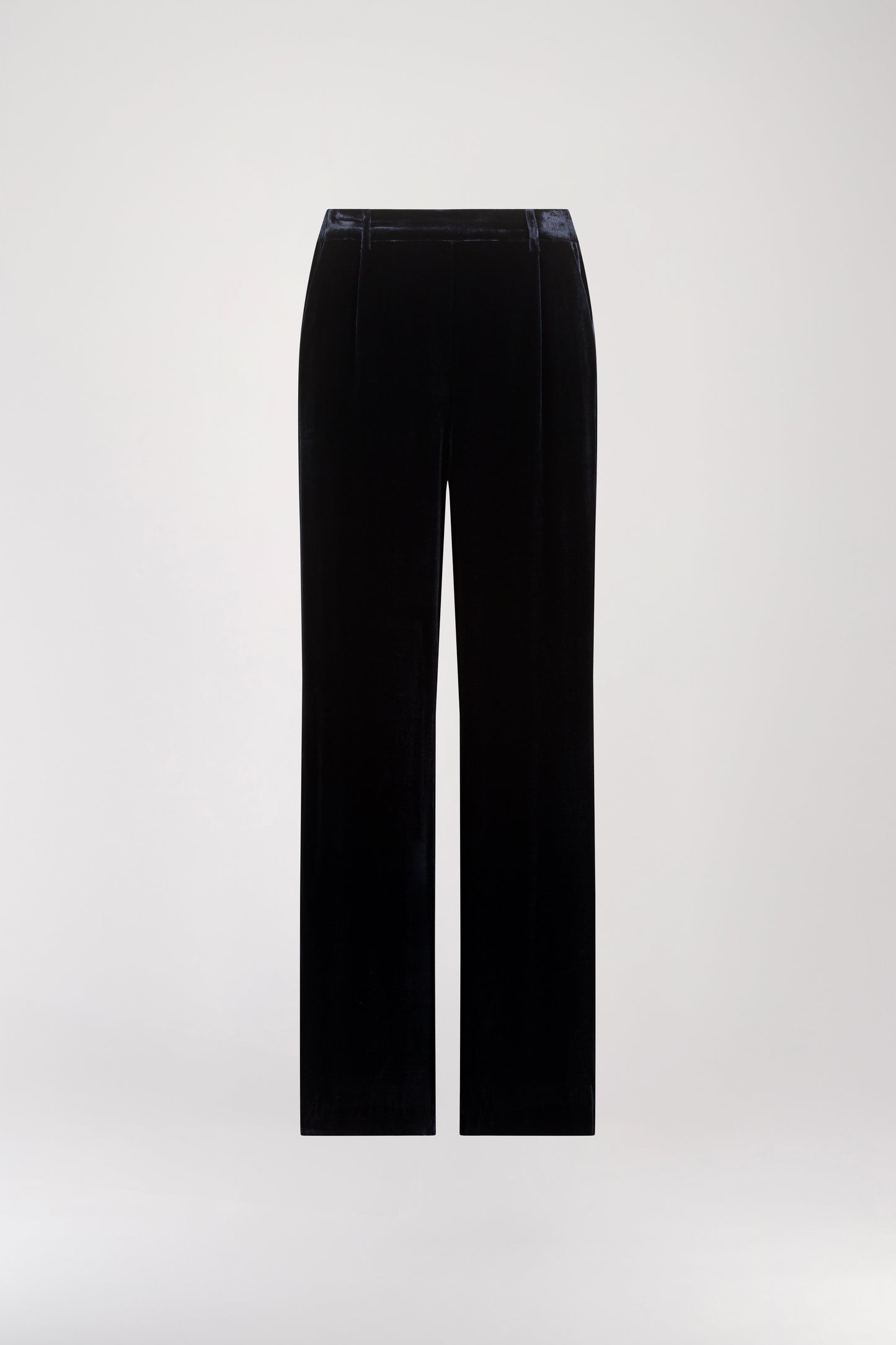 Navy Blue Silk Velvet Straight Leg Trousers