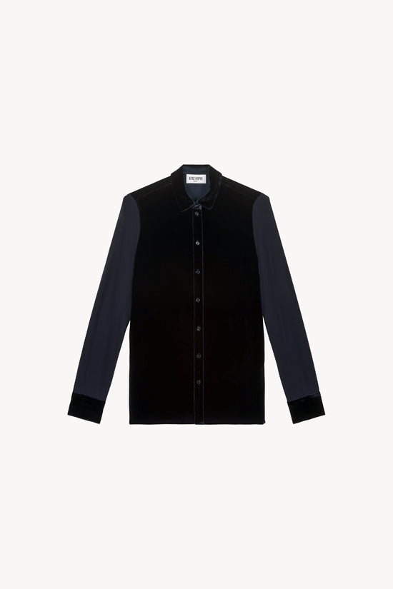 Chemise bi-matière en velours marine