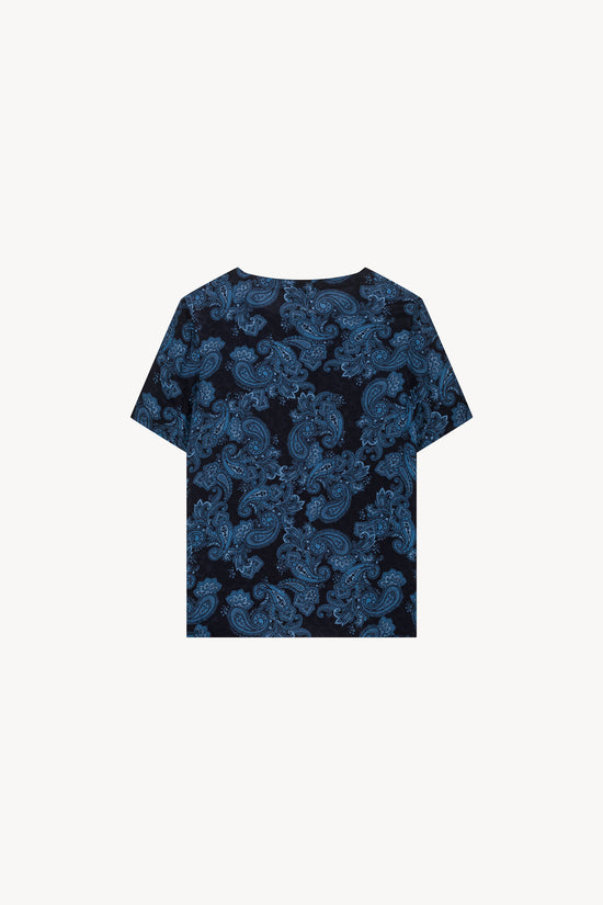 Haut à imprimé fleuri bleu denim