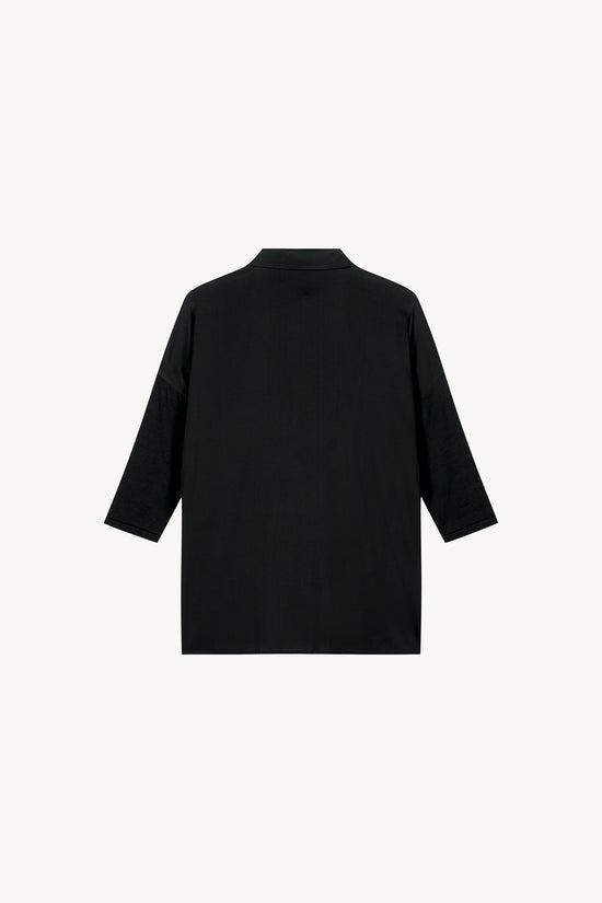 Tunique noir bi-matiere avec col chemise classique