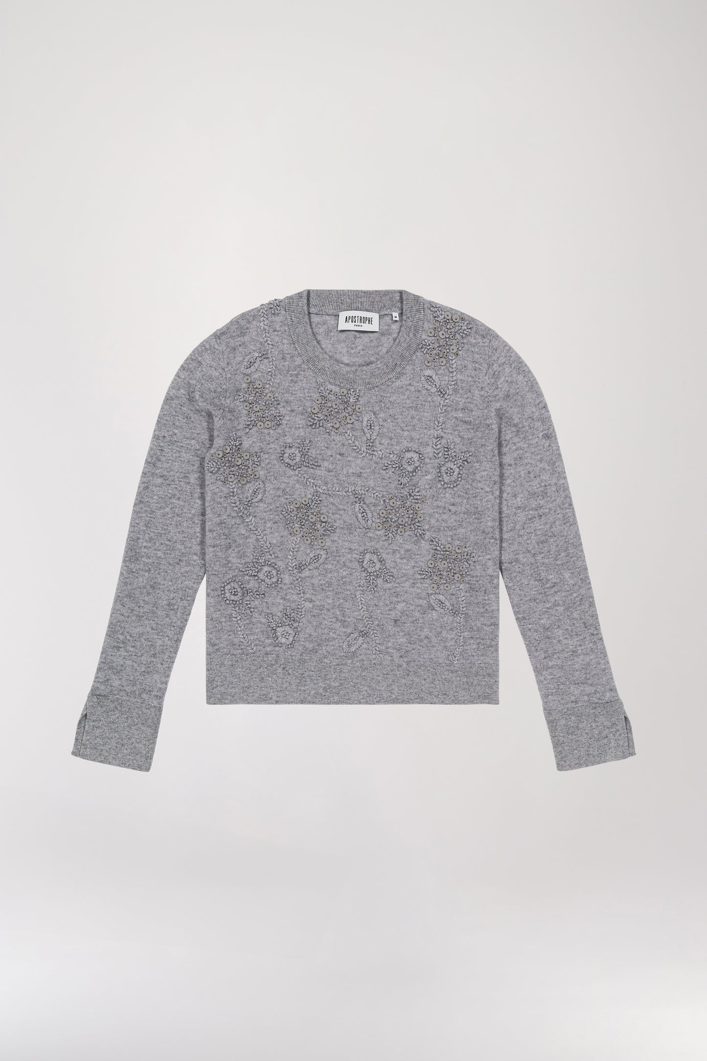 Pull en laine à fleurs gris clair