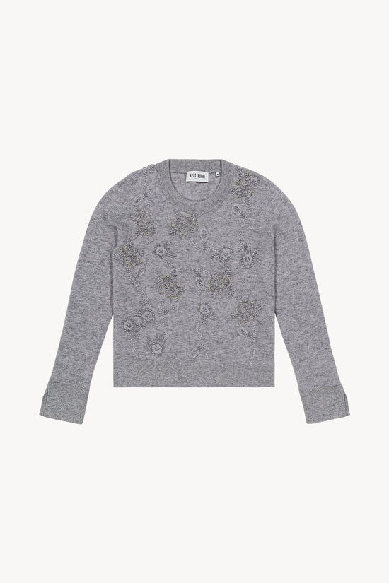 Pull en laine à fleurs gris clair