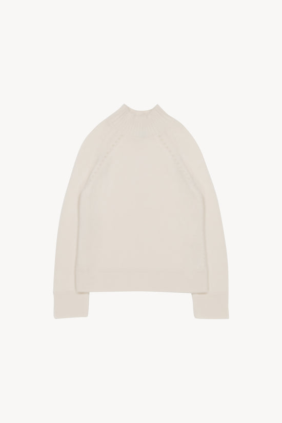 Pull col montant côtelé blanc cassé