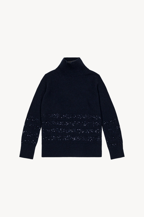 Pull col montant à paillettes marine
