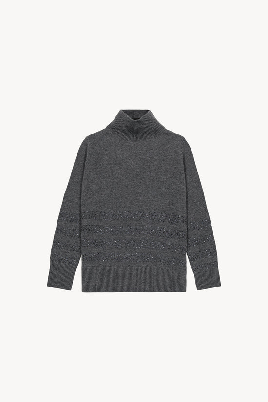 Mid Grey Sequined High Neck Sweater
