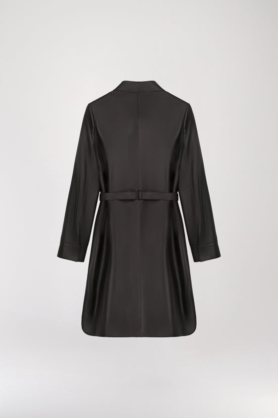 Manteau chemise mi-long en cuir ebene