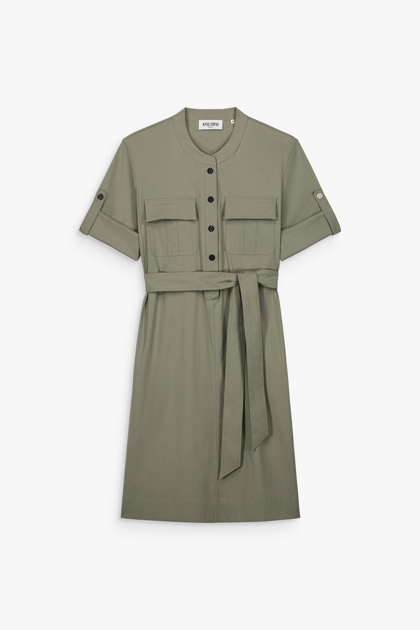 Robe saharienne kaki en popeline stretch – APOSTROPHE PARIS