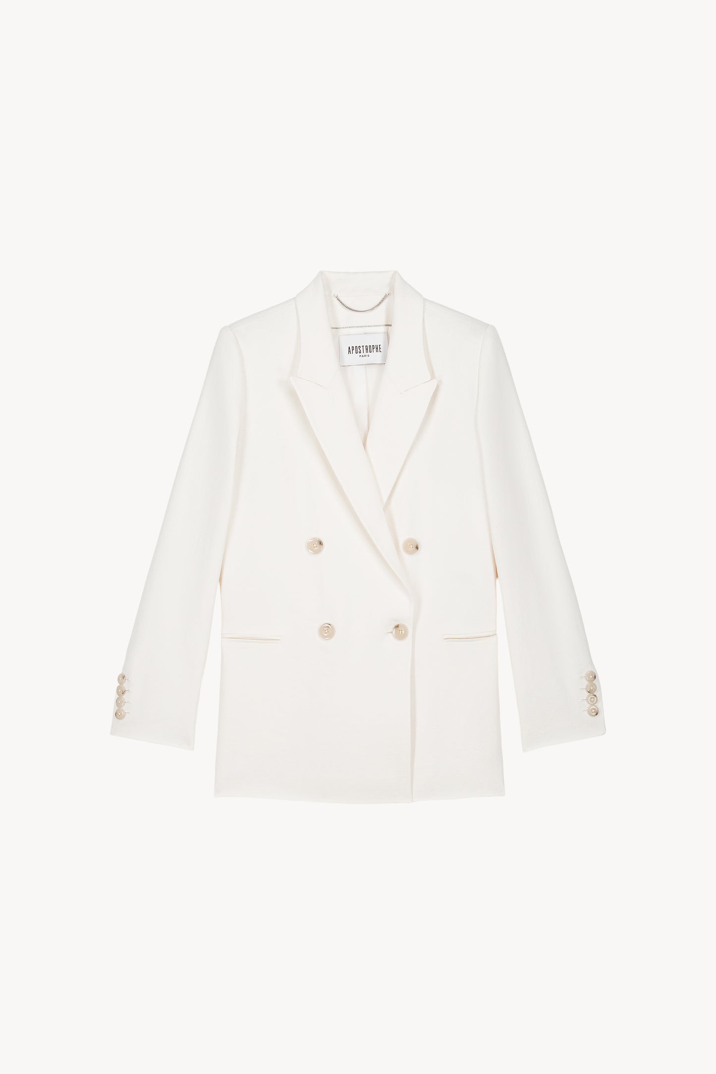 Veste tailleur croisée blanche en lin, élégante et moderne, parfaite pour toutes les occasions.