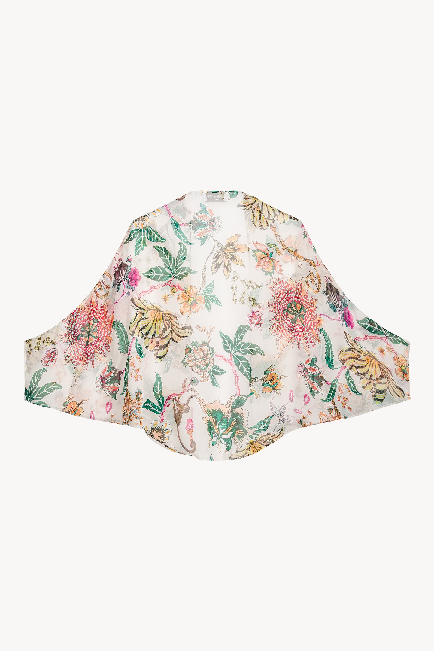 Son imprimé floral délicat, cette étole en satin de soie incarne l'élégance discrète.
