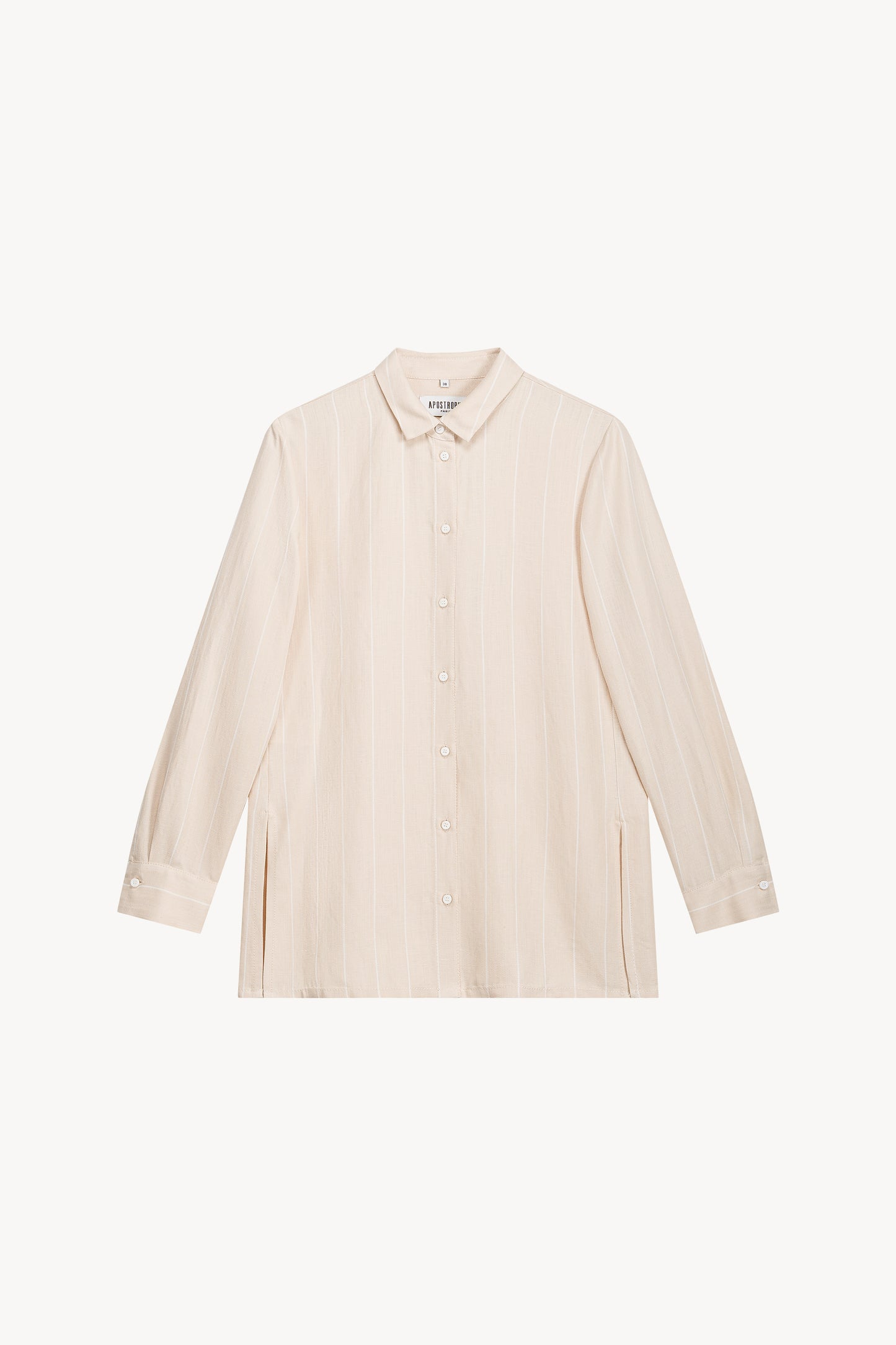 Chemise droit lin beige à rayures