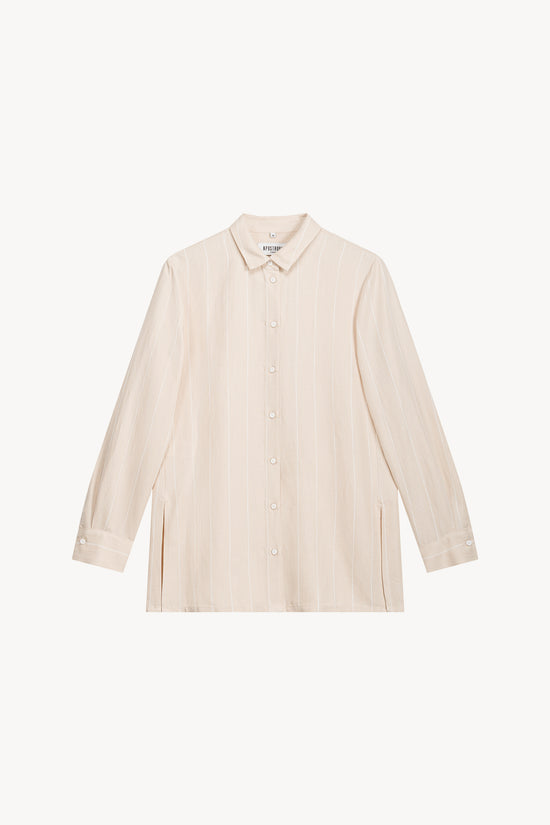 Chemise droit lin beige à rayures