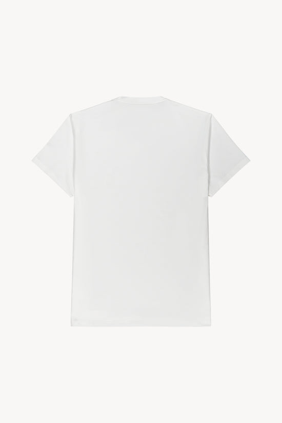 Un t-shirt blanc optique élégant, orné d’une broderie en perles en forme de cœur, doté de sa coupe soignée et son coton doux