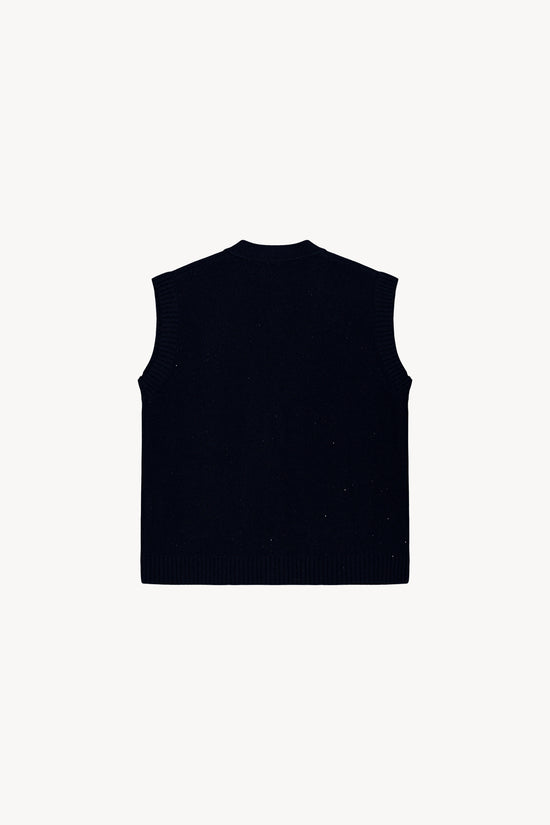 Gilet cachemire marine, col V, coupe droite 