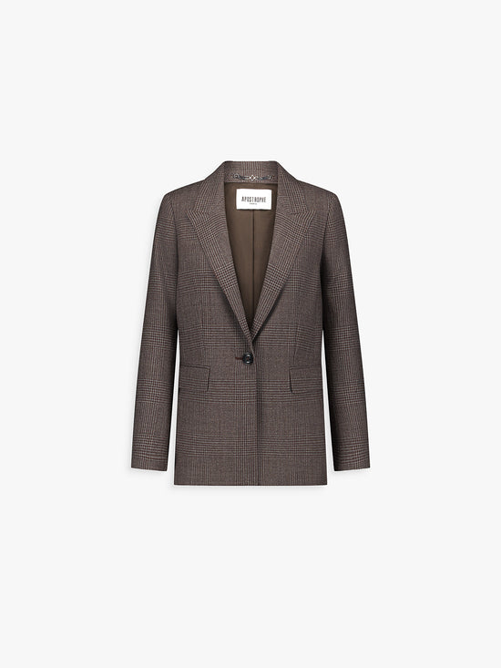 Veste courte en laine vierge motif tartan.