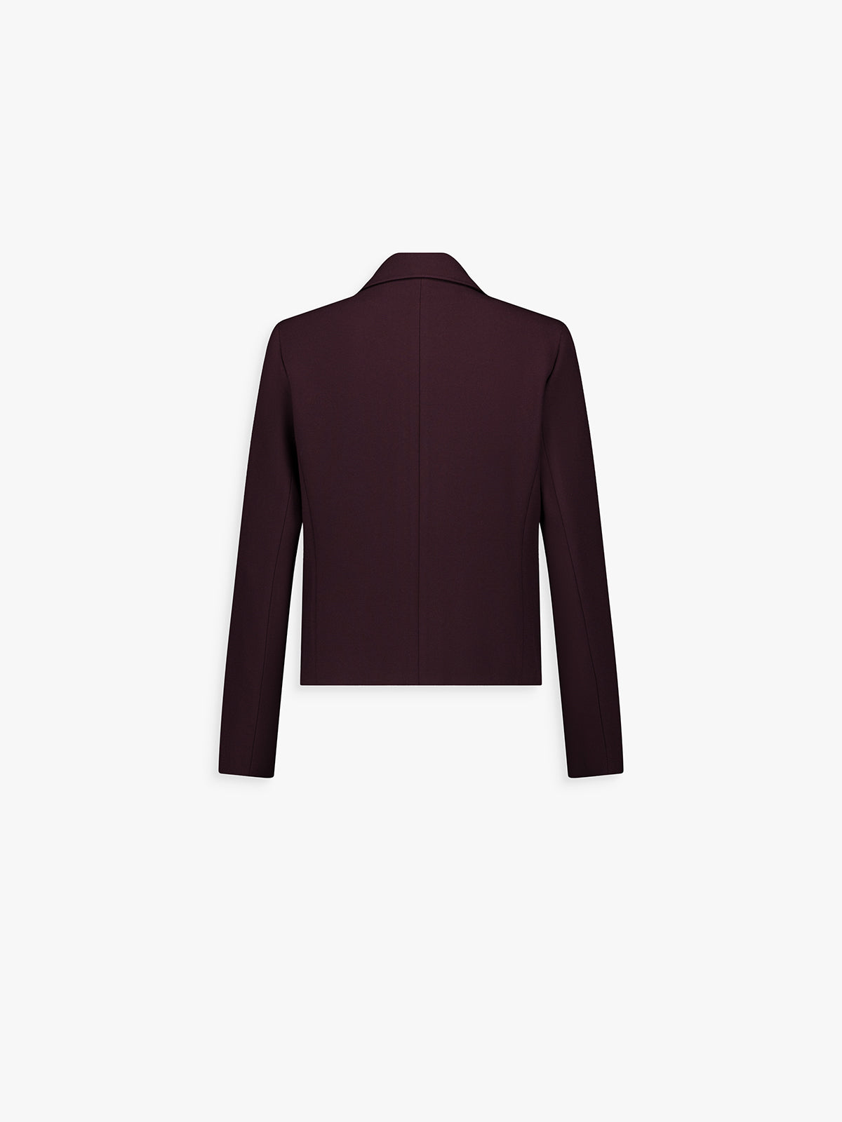 Dos de la veste grenat, coupe droite et tombé structuré.