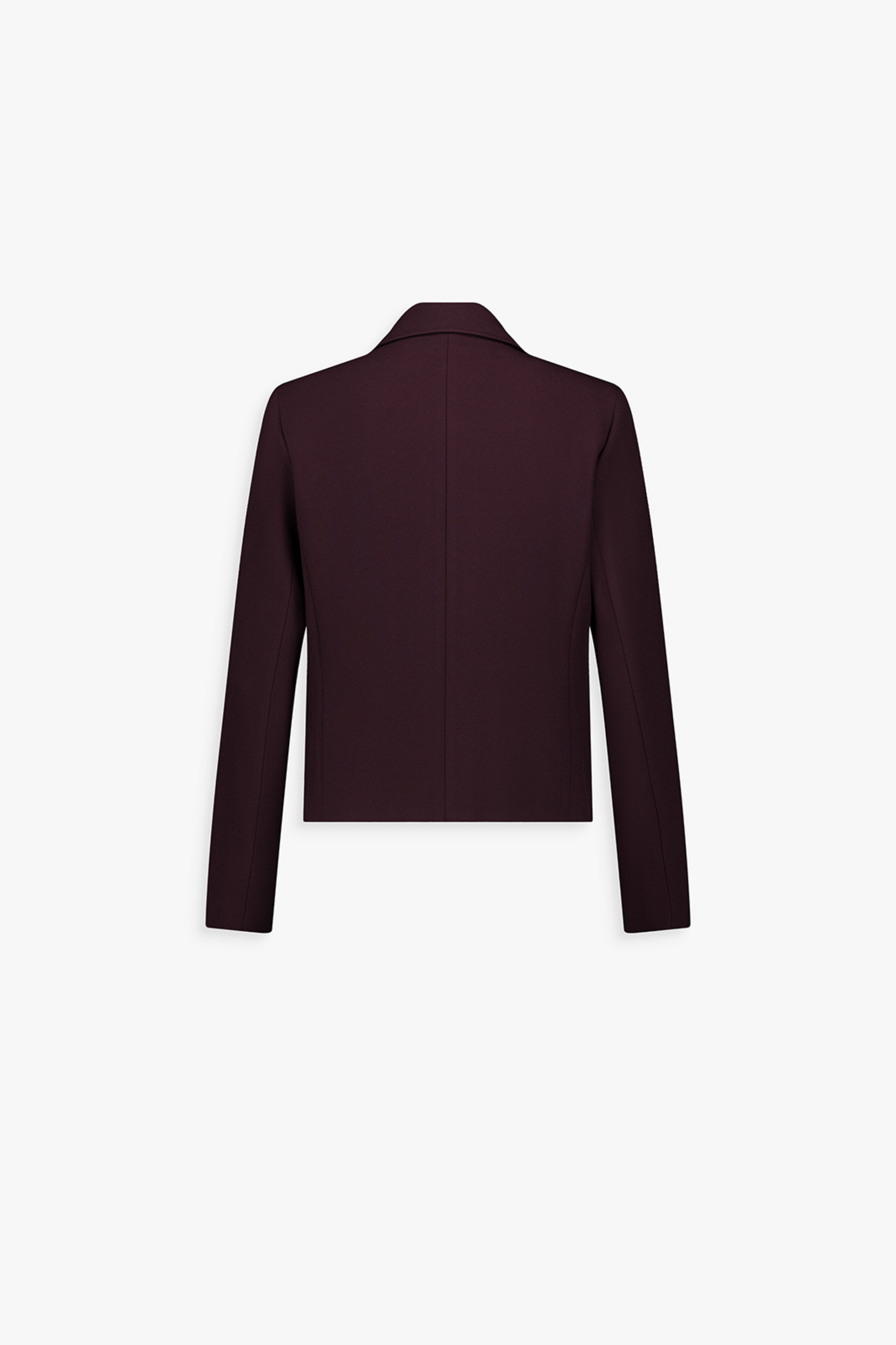 Dos de la veste grenat, coupe droite et tombé structuré.