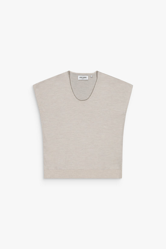 Débardeur béton en laine mérinos avec coupe ajustée et sequins subtils