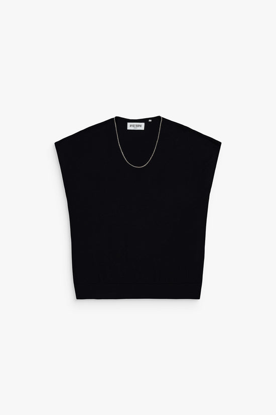 Débardeur marine en laine mérinos 100 % avec sequins délicats et coupe ajustée sans manches