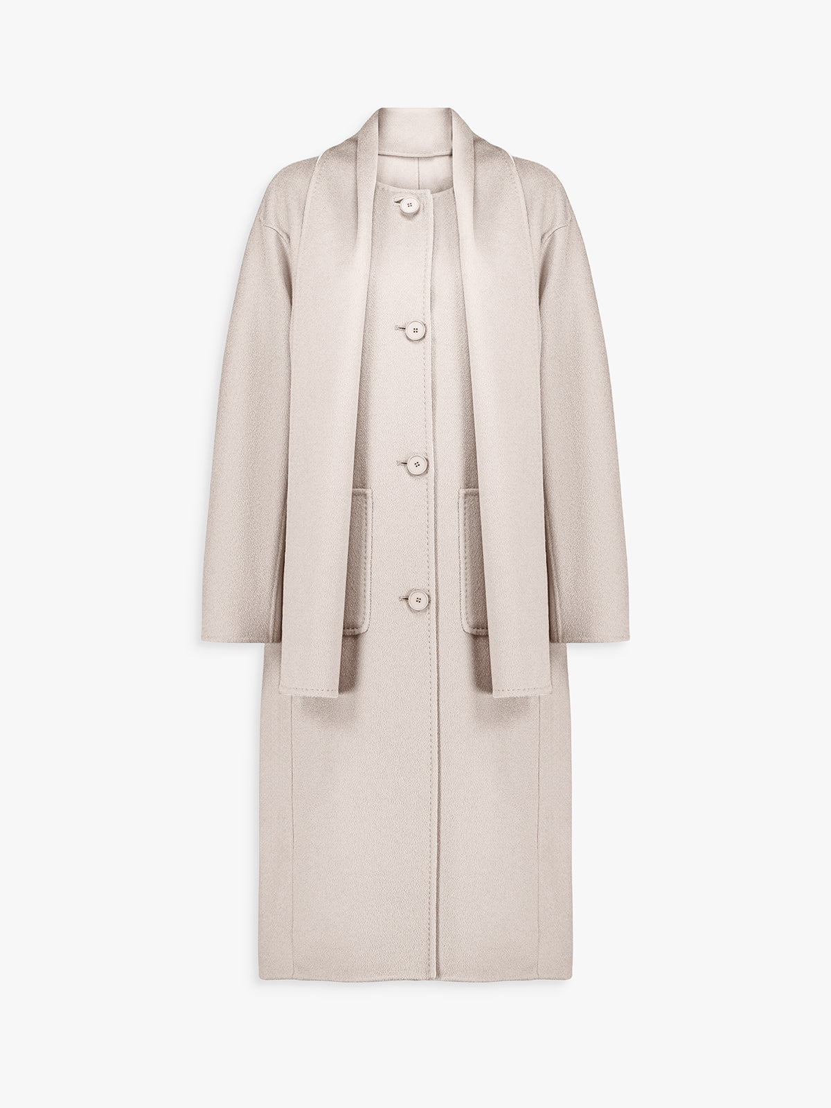 Manteau long réversible en laine et cachemire taupe et béton.