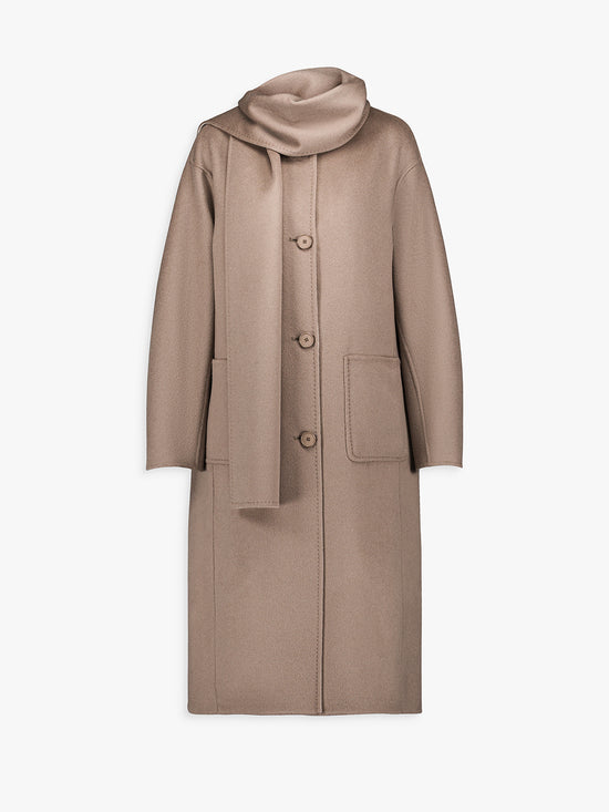 Manteau long réversible en laine et cachemire, chic et polyvalent.