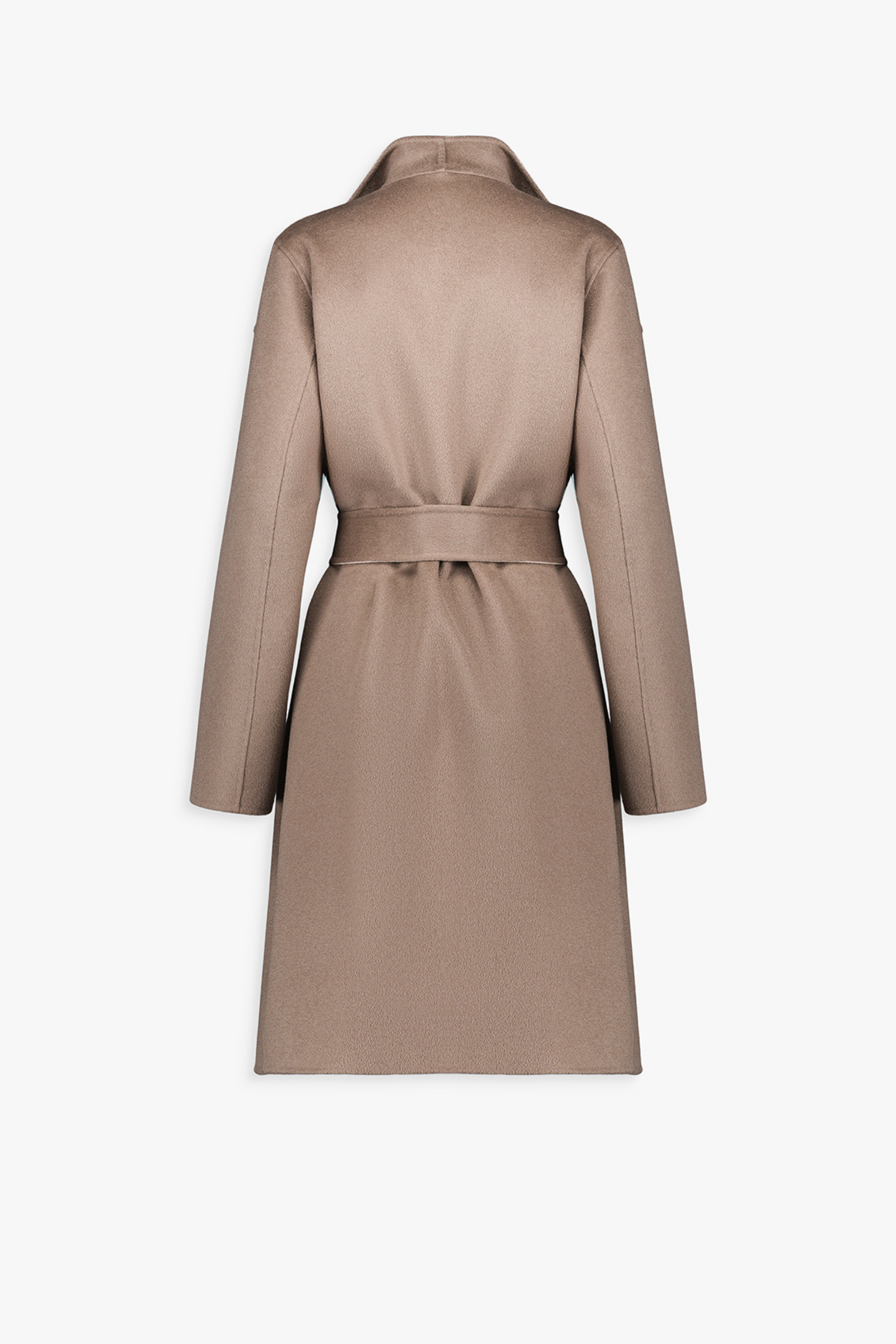 Manteau long taupe moyen en laine et cachemire