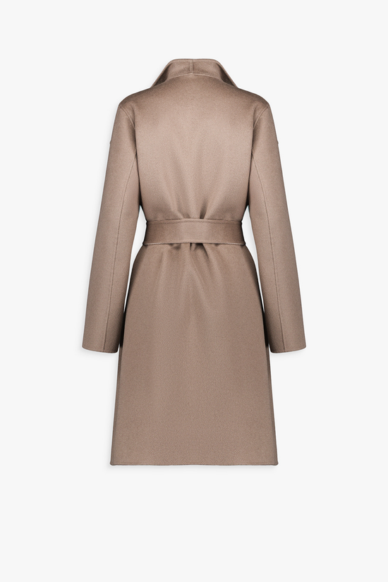 Manteau long taupe moyen en laine et cachemire