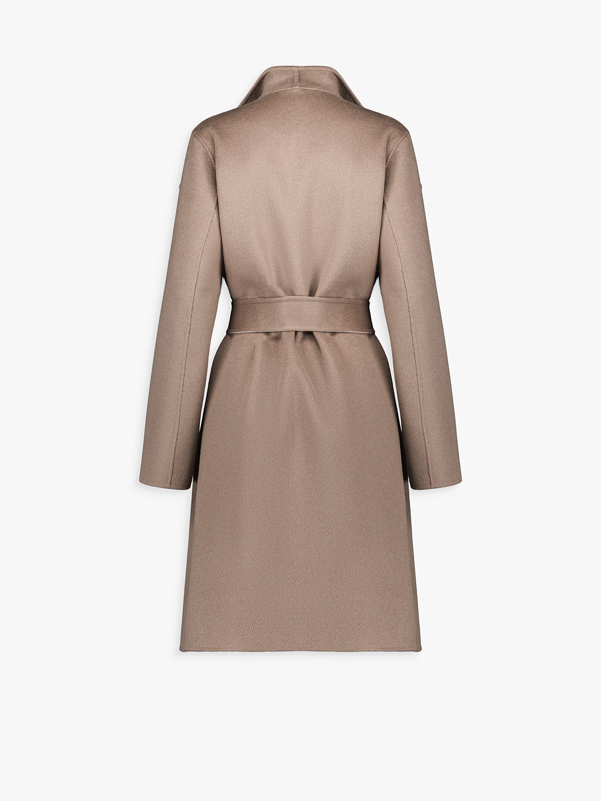 Manteau long taupe moyen en laine et cachemire