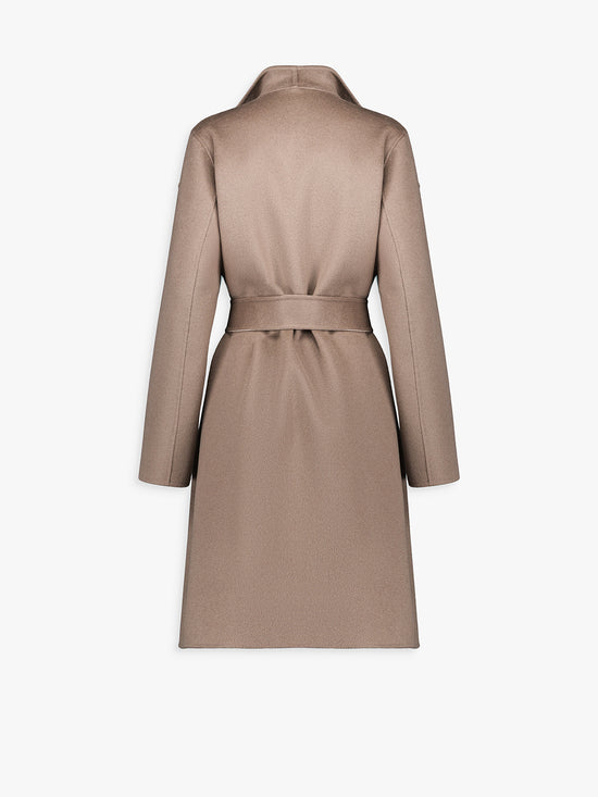 Manteau long taupe moyen en laine et cachemire