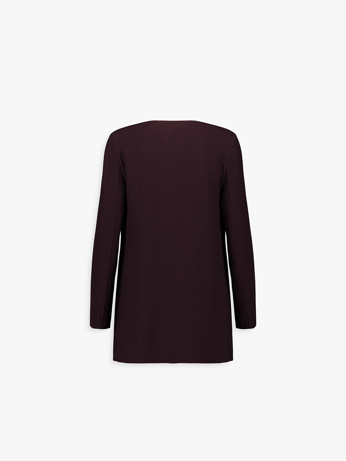 Dos de la veste grenat, tombé fluide et lignes épurées