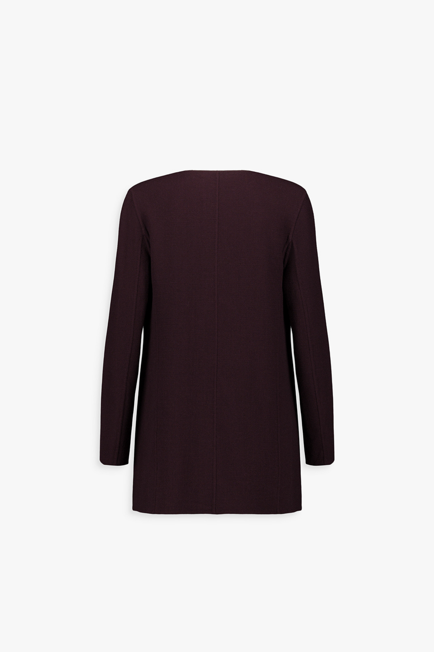 Dos de la veste grenat, tombé fluide et lignes épurées