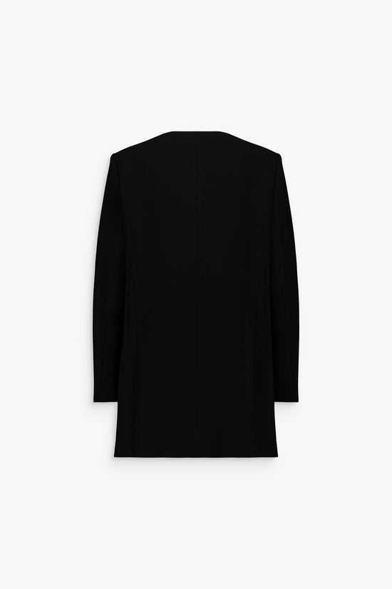 Veste noire, coupe droite avec boutons bijoux, parfaite pour un look élégant.