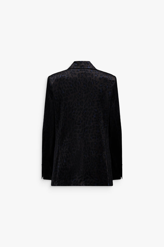 Blazer droit en velours noir à imprimé léopard