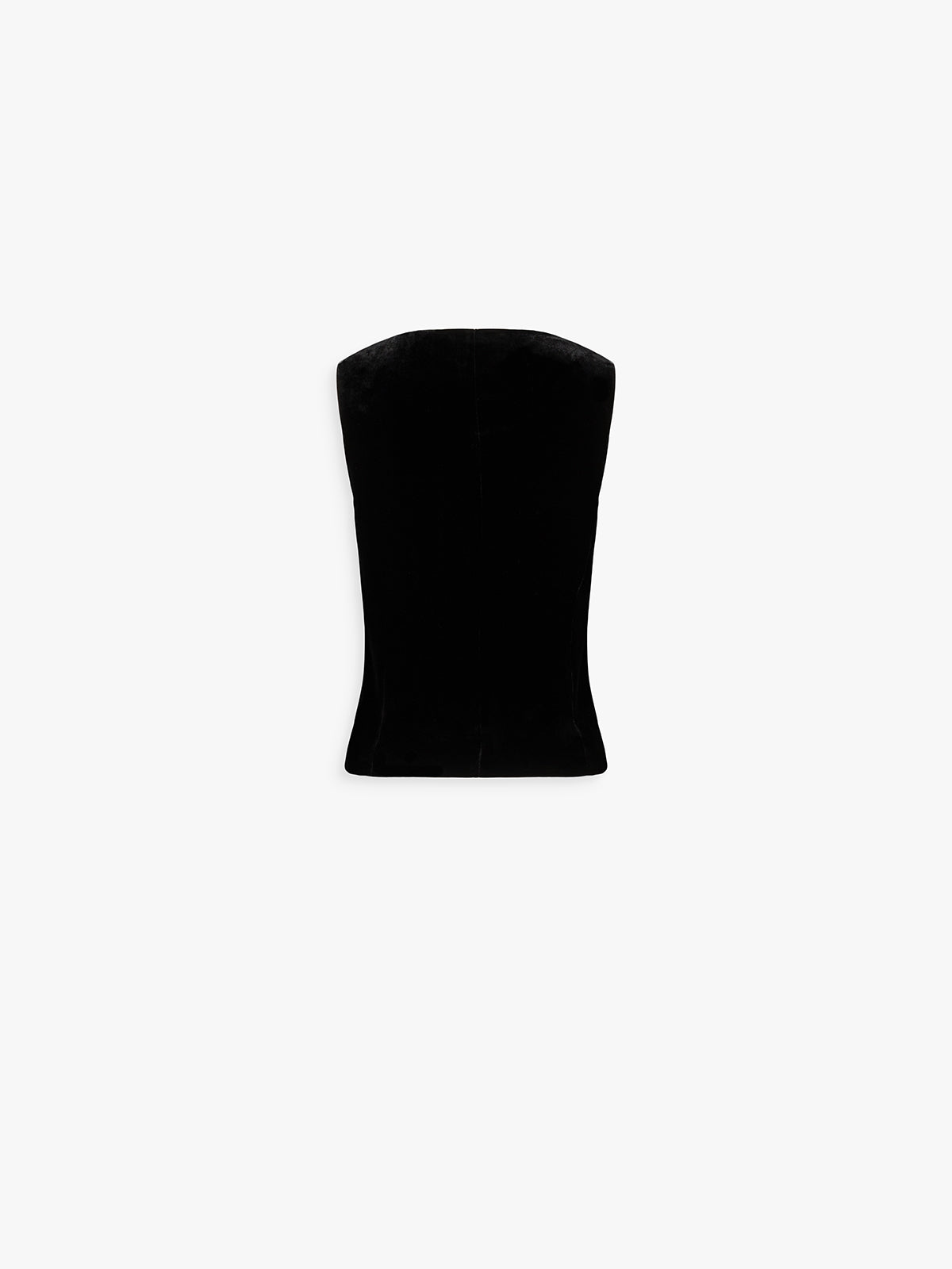 Dos du gilet noir en velours, ligne droite et finitions soignées.