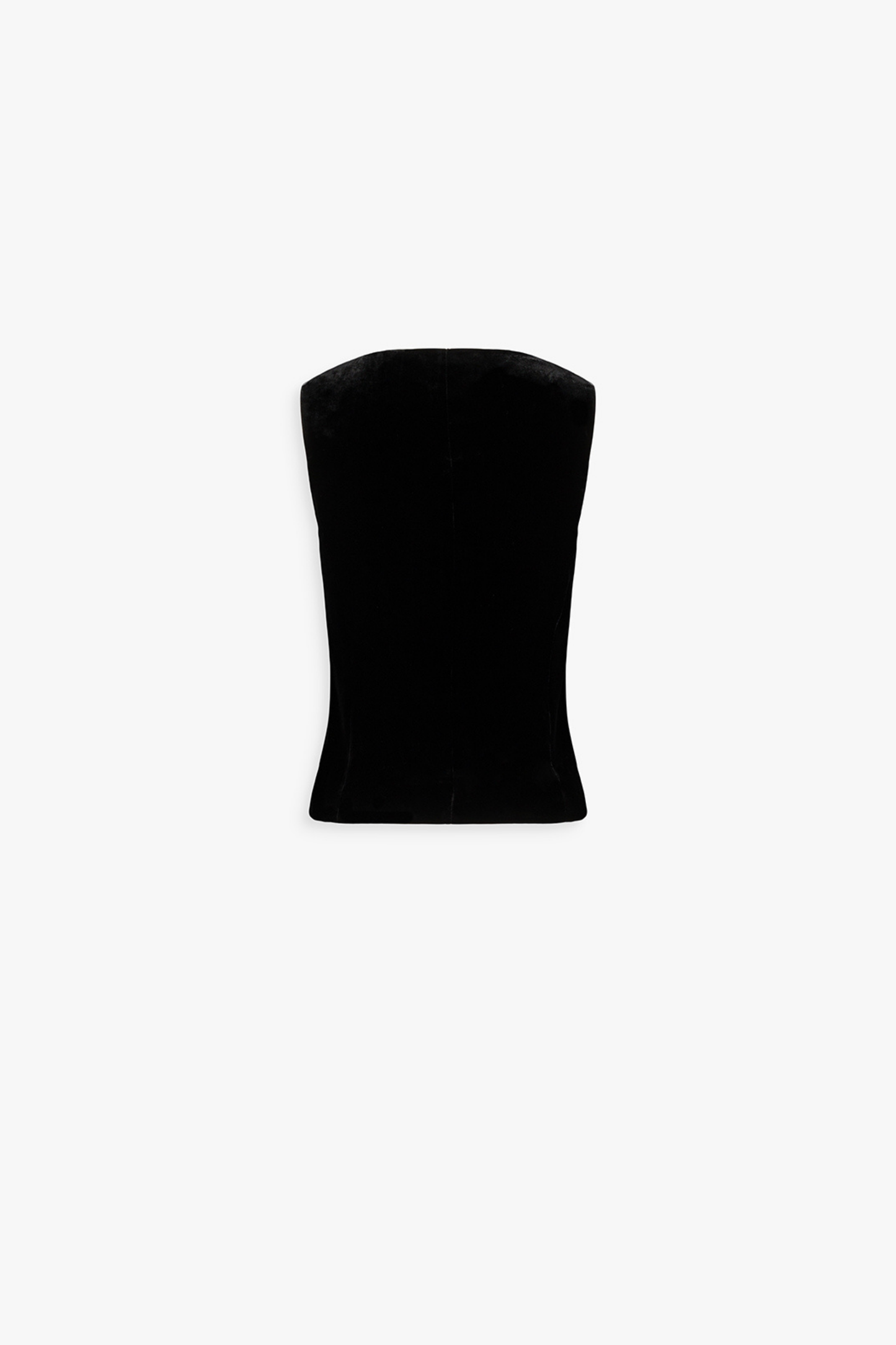 Dos du gilet noir en velours, ligne droite et finitions soignées.