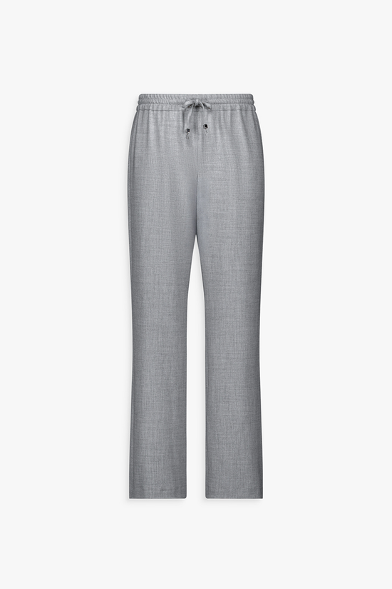 Pantalon droit gris moyen, coupe fluide et taille ajustable.