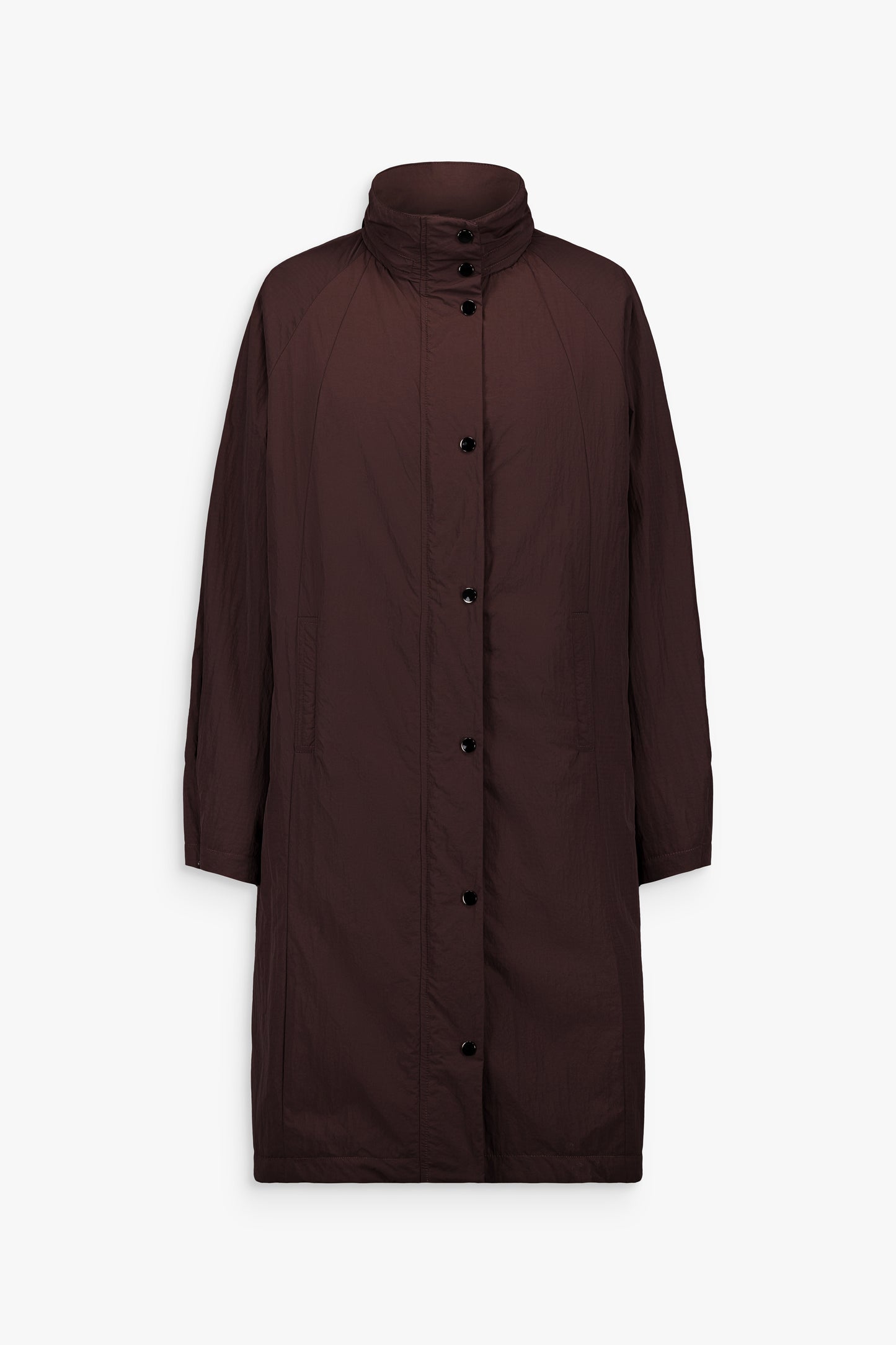 Manteau marron en fourrure, doublure amovible, coupe droite, fermeture zippée et poches côtés.