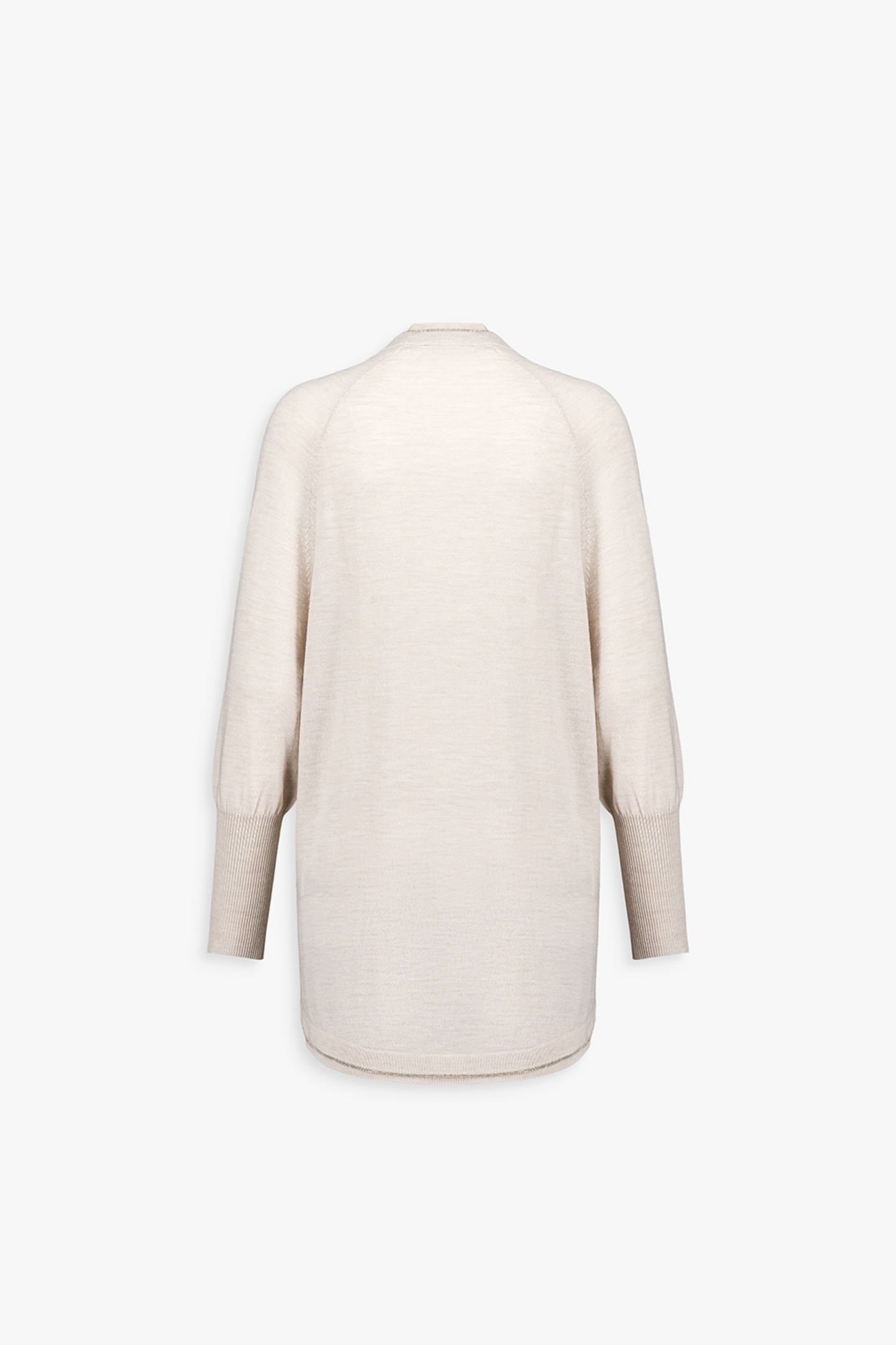 Dos du gilet beton, tombé fluide et finitions côtelées.