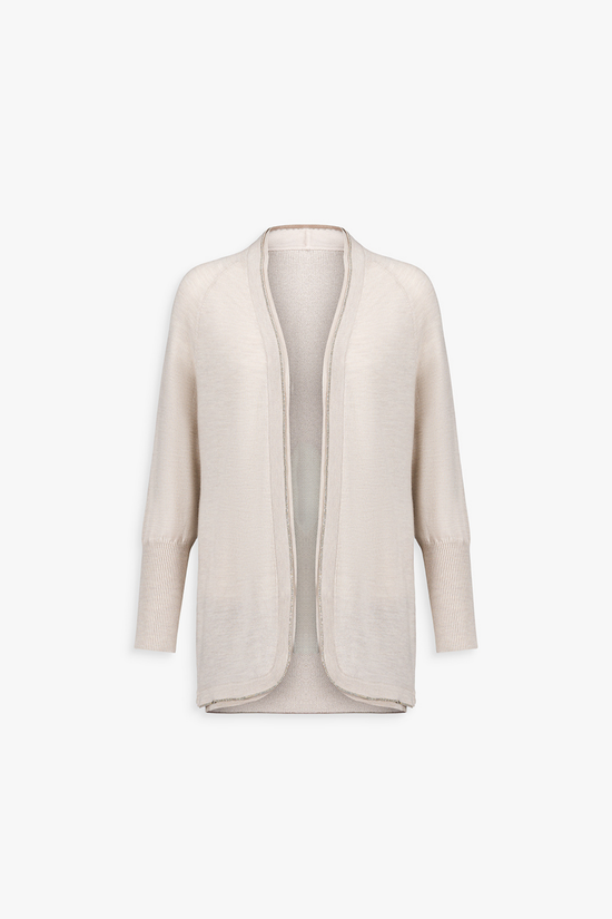 Gilet en laine beton sans boutons, coupe droite et maille fine.