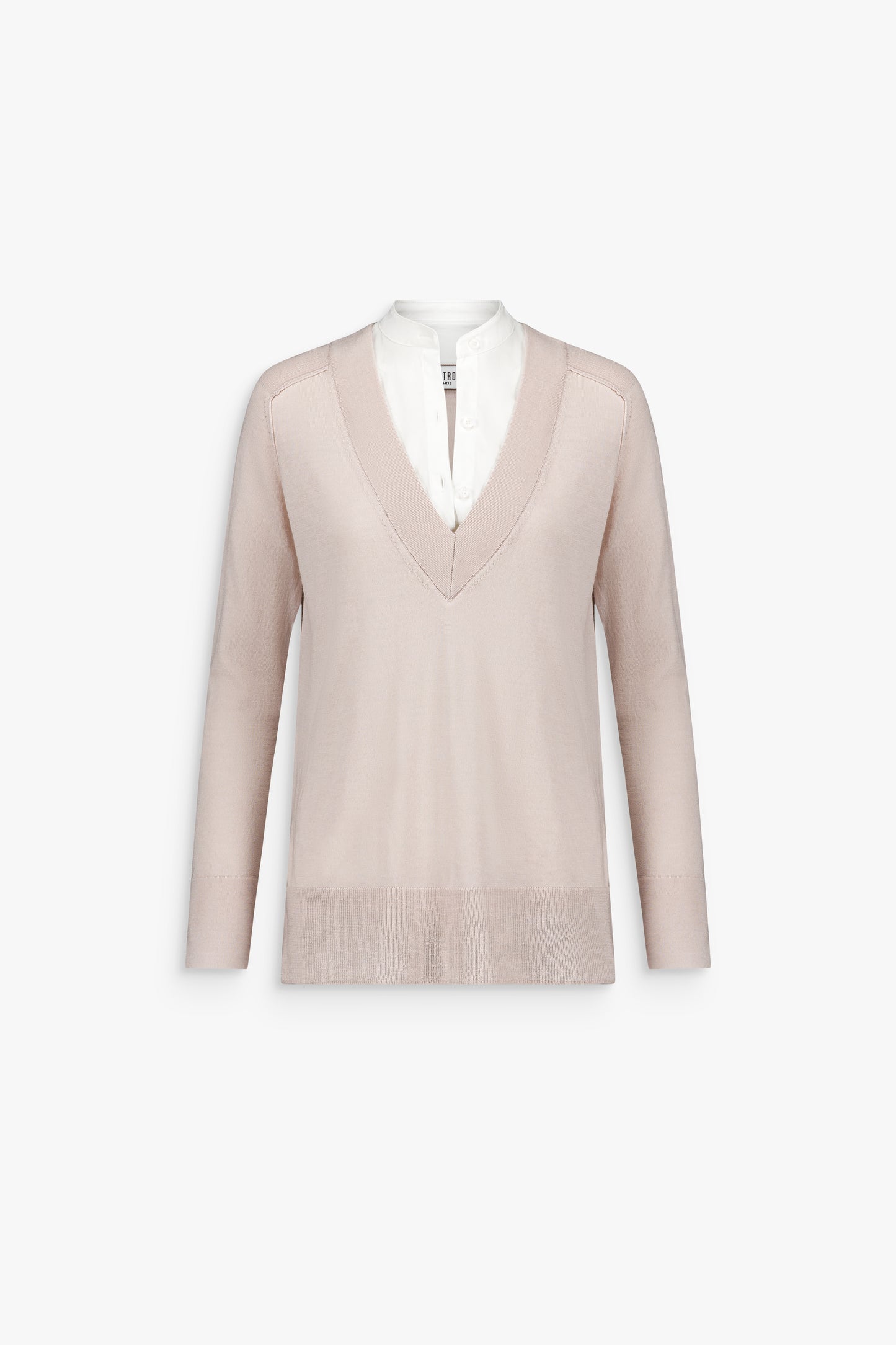 Pull chemise en laine beton trompe-l'œil