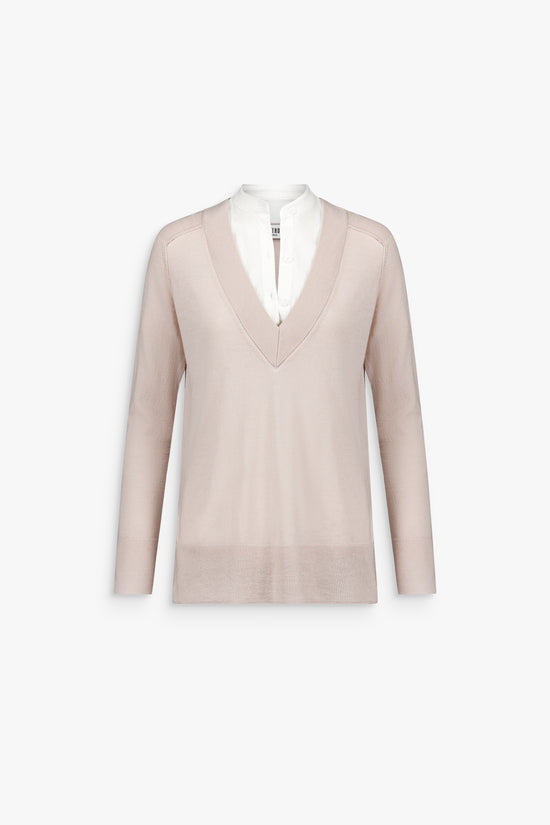 Pull chemise en laine beton trompe-l'œil