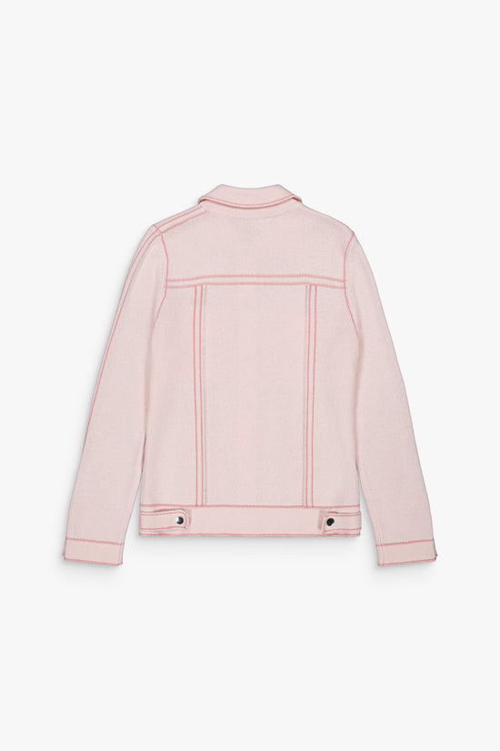 Veste rose pâle en cachemire, style lumineux et élégant.