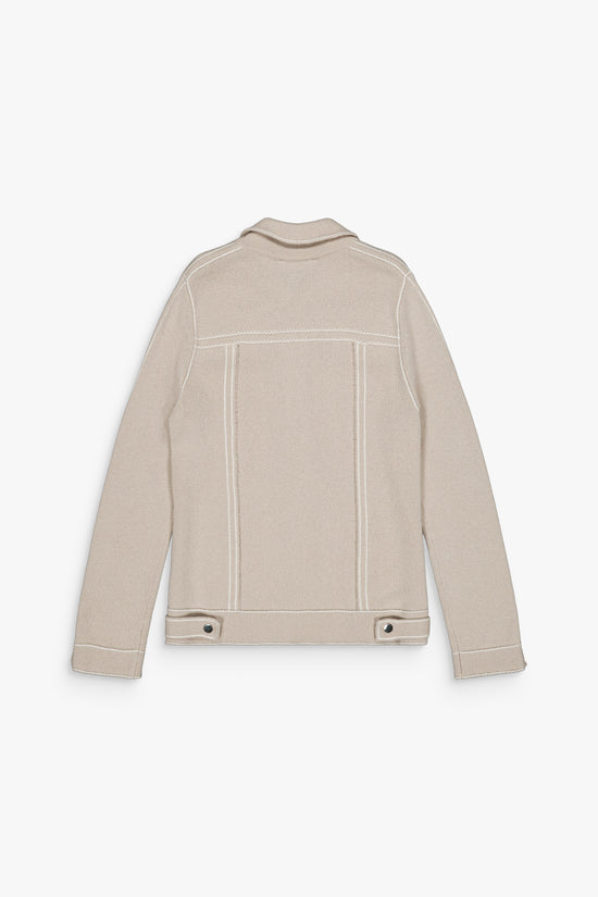 Veste droite effet denim, style discret mais affirmé.