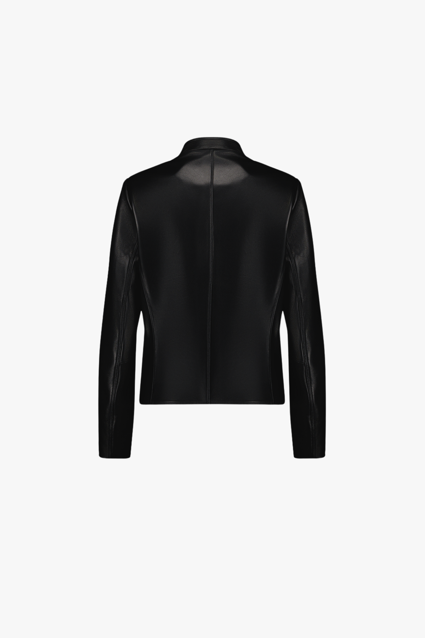 Veste en cuir noire, coupe droite avec manches longues et boutons blasons raffinés.