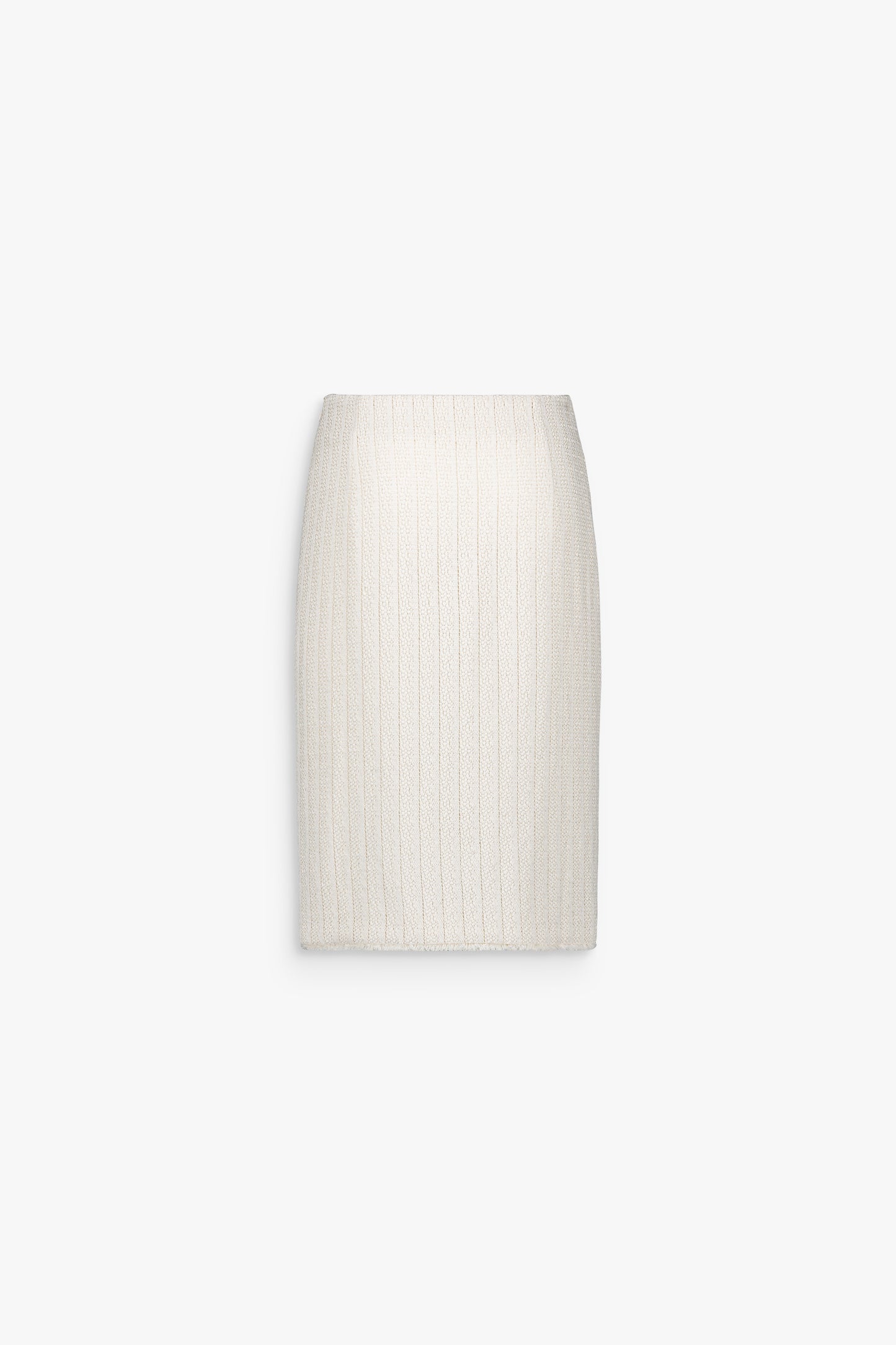 Jupe midi blanc cassé à coupe crayon avec texture tweed et fente arrière.