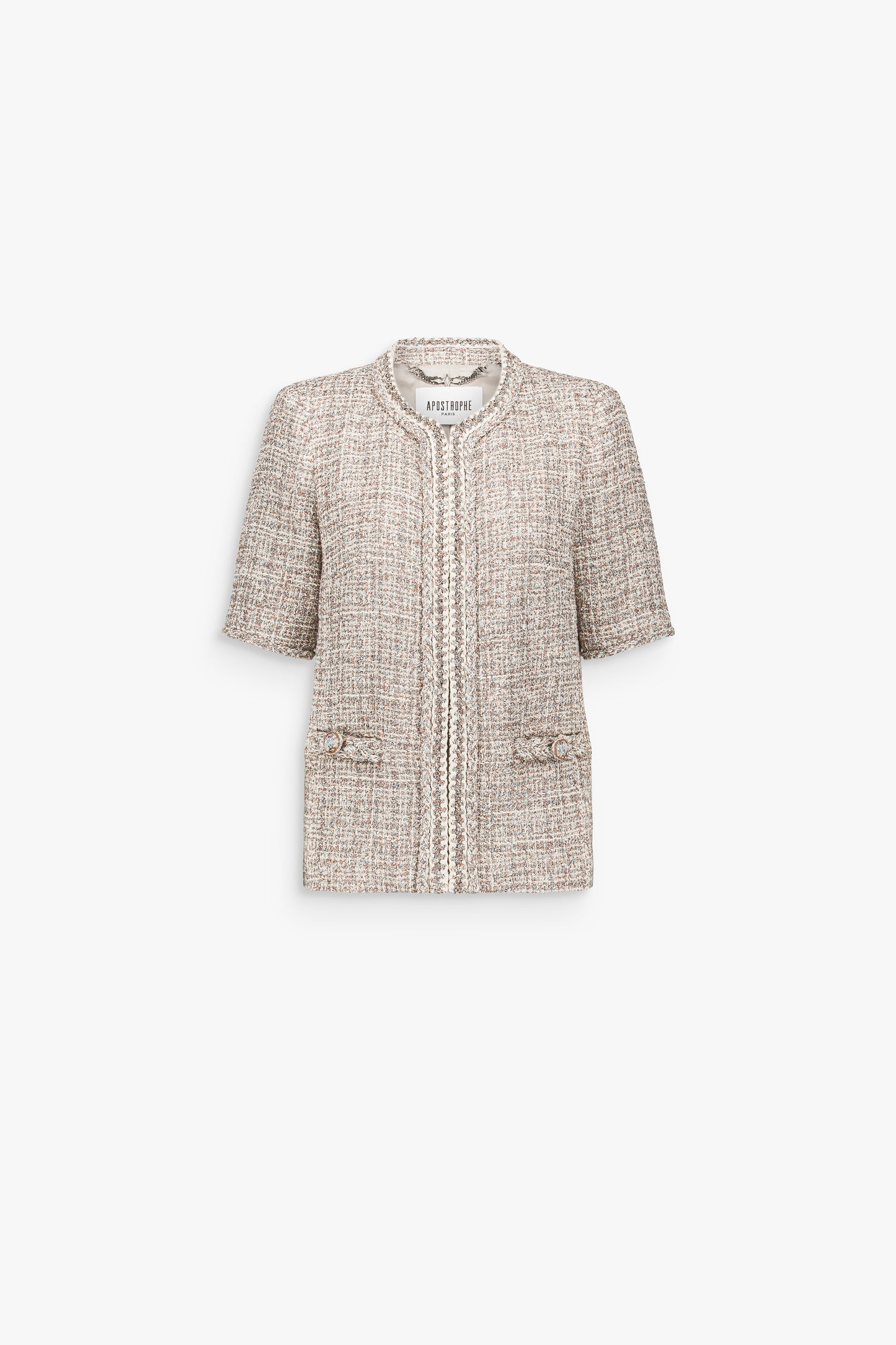 Light yellow straight-cut tweed jacket