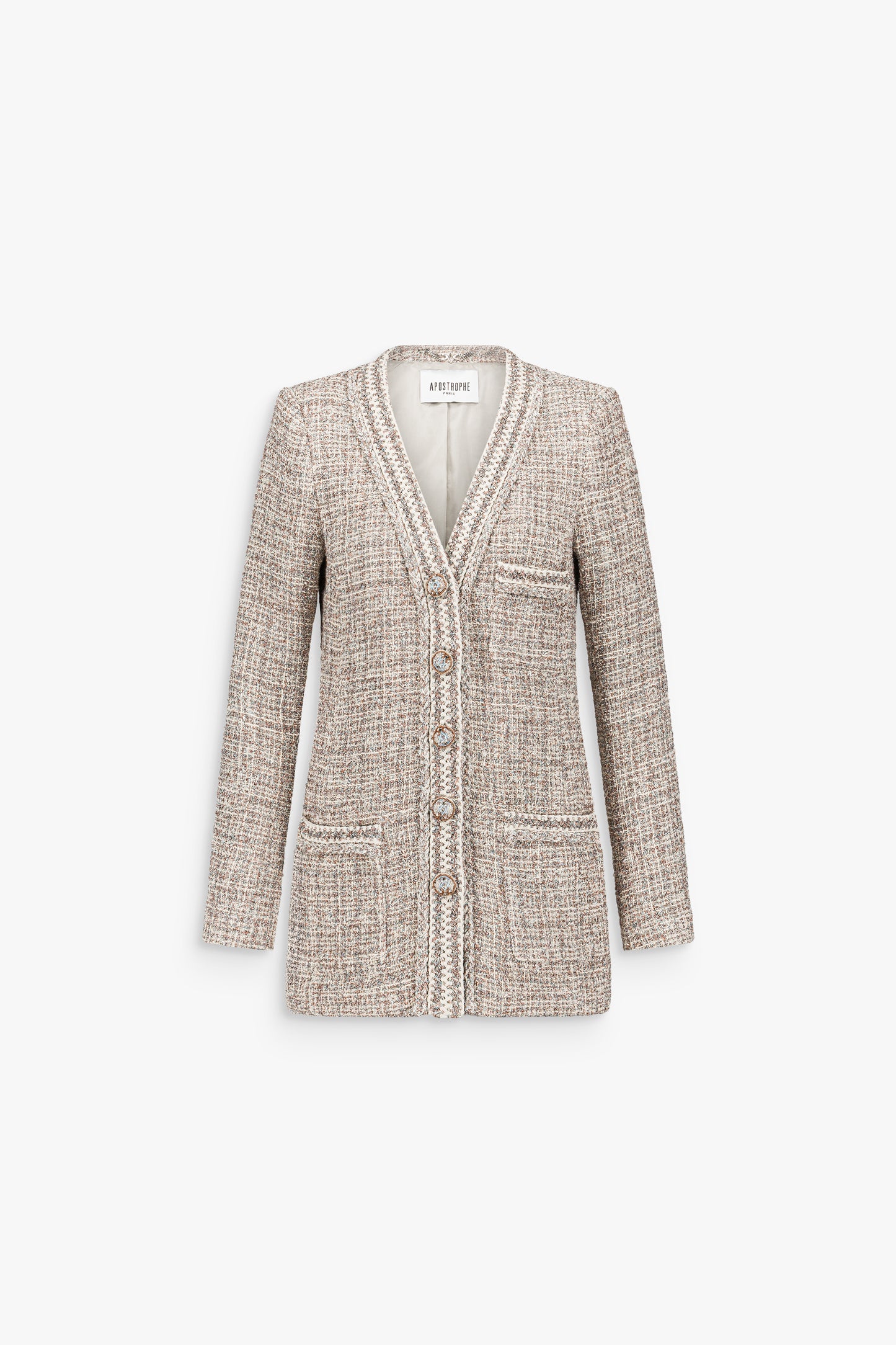 Veste longue multicolore en tweed